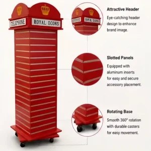 Telephone Booth Slatwall Display Stand Wooden Rotating Retail Display Rack