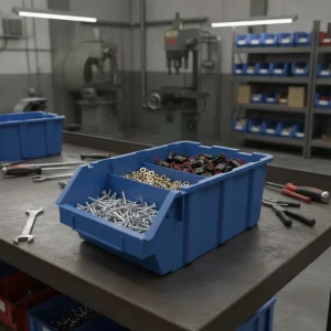 Tilted Front Parts Bin Angled Design for Easy Access Plastic Solid Box Stackable & Nestable for High-Frequency Pick Locations