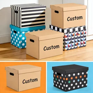 TongKun Corrugated Board Storage Bin with Lid and UV Coating Portable Organizer with Glitter for Home and Car Trunk