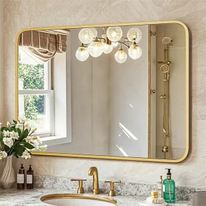 Traditional Aluminum Alloy Frame High Definition Transparent Glass Framed Mirror Sturdy and Durable