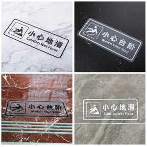 Transparent Acrylic Caution Wet Floor Sign Self Adhesive Safety Warning Sticker Slip Resistant Floor Sign for Hotel Restaurant