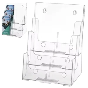 Transparent Acrylic Tabletop Magazine Holder Wall Mounted and Countertop 3 Tiers Brochure Holder