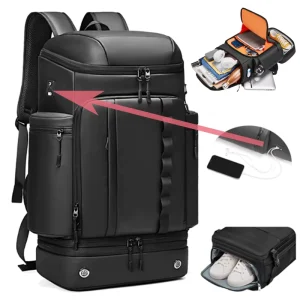 Travel Backpack with Independent Expandable Shoe Compartment Anti Theft Laptop Rucksack with USB Port for Business Trip Work