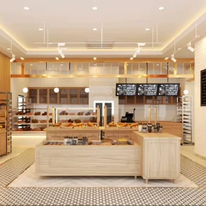 Trendy Wooden LED Lighting Cafe Shop Furniture Design Retail Custom Cafe Store Fixtures Modern Coffee Shop Decoration