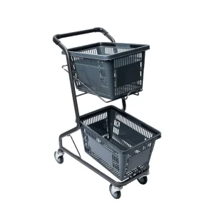 Two Baskets Shopping Cart Supermarket Carts Baskets Shopping Trolley Carry Plastic Shopping Baskets Picking Trolley