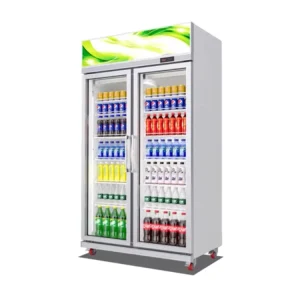 Two Door Commercial Refrigerated Display Cooler Air Cooled Direct Cooling for Beverages