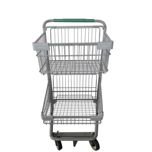 Two Layer Chromed Steel Shopping Trolley with Swivel Casters for Supermarket