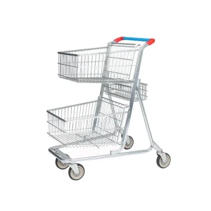 Two Tier Supermarket Shopping Cart Supermarket Double Basket Supermarket Shopping Cart Trolley Shopping Trolleys & Carts