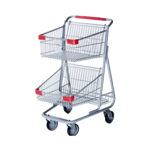 Two tier Shopping Cart With Two Baskets Double Tier Trolley Grocery Shop Cart Wagon Shopping Center Carts