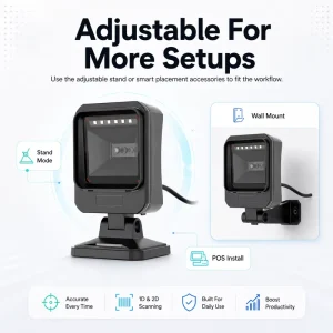 USB RS232 Omnidirectional QR Barcode Scanner for Desktop Tabletop Use Wall Mount Option in Stock 1-Year Warranty