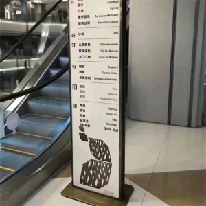 UV Printed Acrylic Surface Brushed Aluminum Frame Rectangular Floor Guide Board Mall Entrance Directional Signage