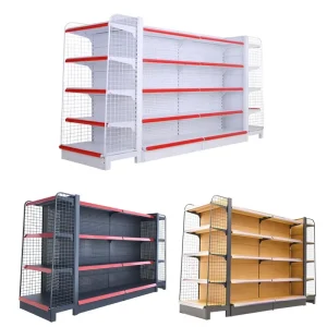 Uesd Grocery Shop General Mart Gondola Shelving Double Sided Black Store Display Rack Supermarket Shelves