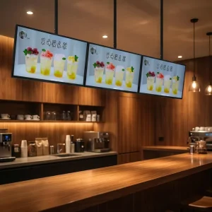 Ultra Narrow Bezels Hanging And Wall Mounted Digital Menu Board LCD Advertising Display For Cafe Restaurant Retail Stores