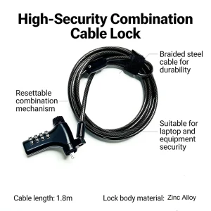 Universal Heavy Duty Anti Theft Steel Cable Lock Combination Laptop Security Lock Fit for Most Notebooks Laptop
