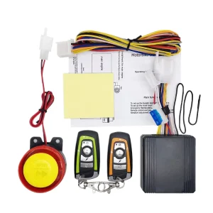 Universal Motorcycle Alarm System One Way with Engine Start Remote Control Key Fob 12V Overload Protector