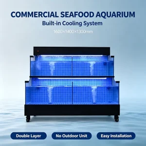 Used Double Layer Commercial Seafood Tank Built in Cooling System Ultra Clear Glass Mobile Design for Supermarkets Restaurants