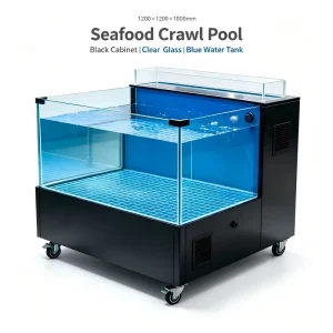 Used Single Layer Seafood Crawl Pool Movable Glass Live Crab Display Tank Circulation Filtration Constant Temp Supermarket Shop