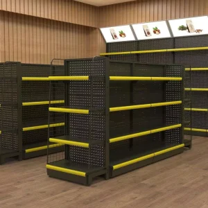 Used White Display Rack with Red Base Supermarket Grocery Store Shelving for Bar Pharmacy Retail Display