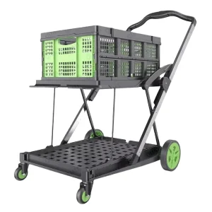 Utility 2 Tier Aluminum Push Cart with Plastic Folding Garden Trolley Mesh Platform Structure