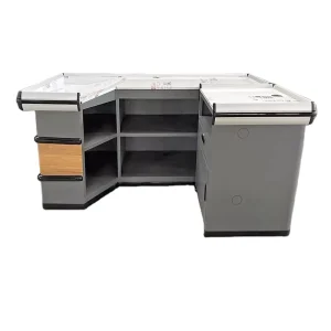 Various Styles Assemble Steel Cash Register Checkout Counters for Supermarkets and Shopping Malls Cashier Desk Model