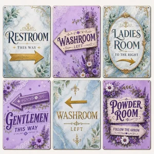 Vintage Floral Restroom Direction Arrow Guide Tin Sign Rustic Vintage Signs Cafe Wedding Venue Hotel Lobby Wall Decor Metal Sign