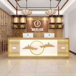 Vintage Solid Wood Bar Counter with LED Lighting Eco Friendly Durable Design for Coffee Shops Hotels Restaurants Customizable