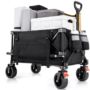 Wagon Cart Heavy Duty Foldable Collapsible Wagon Folding All-Terrain Wheels Utility Grocery Wagon for Beach, Shopping, Garden