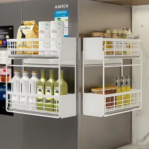 Wall Mounted Double Tier Kitchen Magnetic Spice Rack Organizer with Durable Metal Construction Rust Resistant for Home Use