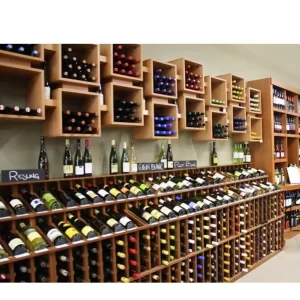 Wall-mounted Wine Rack Solid Wood Wrought Iron Wine Cabinet Bar Restaurant Wine Display Rack with Light