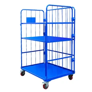 Warehouse Storage Pallets Cage Transport Folding Wire Mesh Container Rolling Cart Cage Trolley