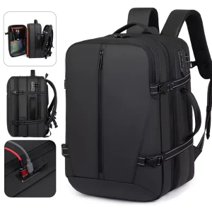 Waterpoof Men’s Business Expandable Laptop Backpack Reflective Strip USB Type C Dual Charging Ports
