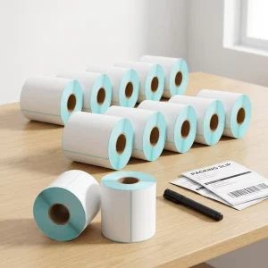 Waterproof 100x50mm Direct Thermal Label Roll Self Adhesive Barcode Shipping Sticker with Yellow White Glassine Paper Liner