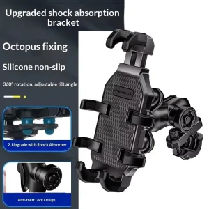 Waterproof Auto Lock Motorcycle Anti-theft Shock Absorbing Phone Holder Handlebar Fix Electric Vehicle Navigation Mount Delivery