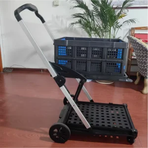 Wheel Collapsible Platform Trolley Industry Hand Push Hand Trolley Cart with Double Layer Storage Crate