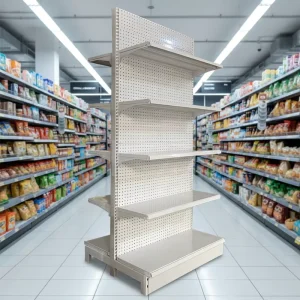 White Double-Sided Supermarket Gondola Shelving Suppliers Retail Display Shelves