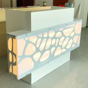 White MDF Boutique Cashier Counter Checkout Table with LED Light Modern Retail Shop Reception Desk