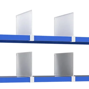White Plastic Metal Adjustable Shelf Divider Separators with Pushers for Supermarket and Retail Store Shelving Displays