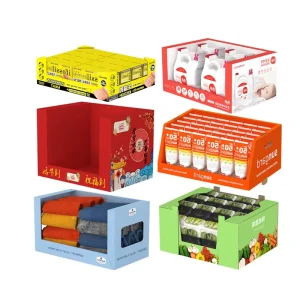 Wideuse Cardboard Stackable Storage Box Display Stand WM Paper PDQ Stacking Bins Counter Display Rack for Shampoo Promotion