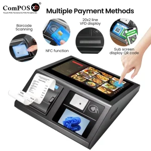 Windows Mini Cash Register Desktop POS System Touch Screen Aluminum Alloy 80mm Printer Scan Supermarket ATM All in One POS Terminal