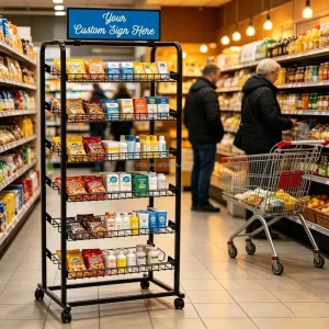 Wire Retail Display Rack with Wheels Adjustable 5 Tier Metal Wire Shelving Unit for Retail Supermarket Convenience Store