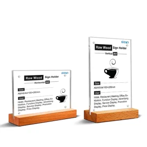 Wood Base Poster Stand Price Tag Holder A5 Acrylic Magnetic Menu Display Stand