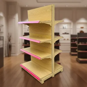 Wood Grain Color Metal Commercial Supermarket Gondola Shelf Retail Grocery Store Display Rack