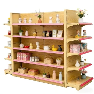 Wood Grain Color Metal Display Stand for Various Stores