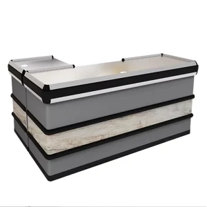 Wood Grain Supermarket Cashier Counter Stainless Steel Quick Checkout Cash Box
