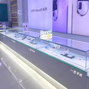 Wood Phone Repair Store Display Cabinet with LED Lighting Eco Friendly Waterproof Design for Retail Use