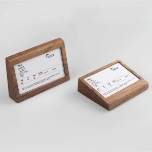 Wood Recline Tabletop Label Holder Stand for Business Price Tags and Place Cards