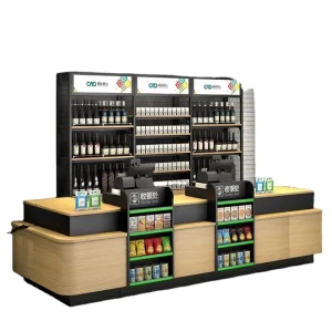 Wooden And Steel Convenience Store Small Checkout Counter