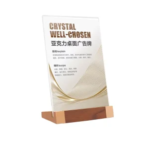 Wooden Base Display Stand with Transparent Acrylic Sign Holder Factory Table Menu Price Tag Brochures Paper Posters