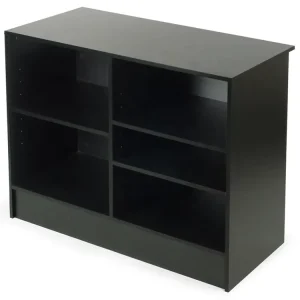 Wooden Checkout Counter Cash Register Stand with 5-Cube Storage Organizer Black Melamine Cash for Retail Store Use