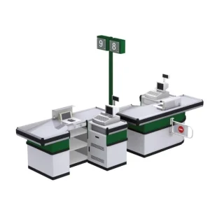 Wooden Checkout Counter Conveyor Belt for Mini Mart Normal Style
